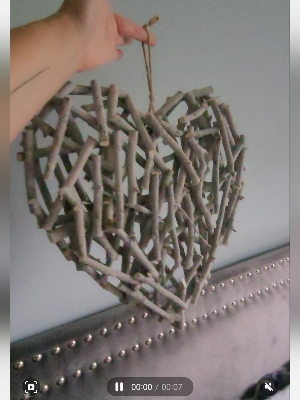 Rustic Whitewashed Twig Heart Wall Hanging - 12" x 12" Farmhouse Decor